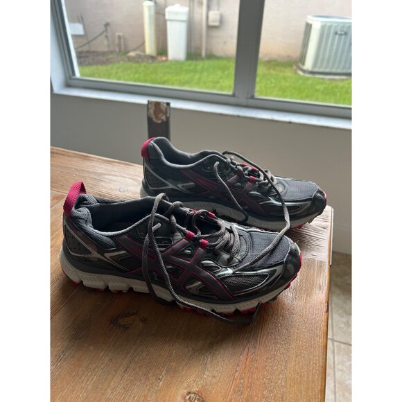 Women’s ASICS gray + pink comfy chunky trendy workout sneaker 9 - Picture 2 of 6